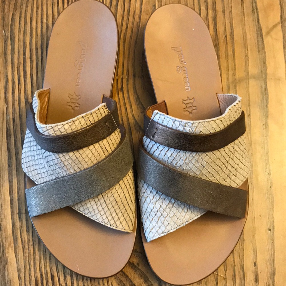 Paul Green tan and antique bronze sandals